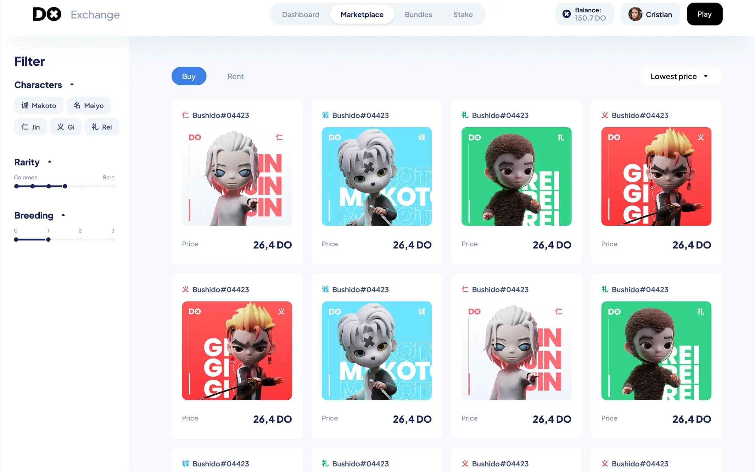 DO Exchange product screens and essential flows