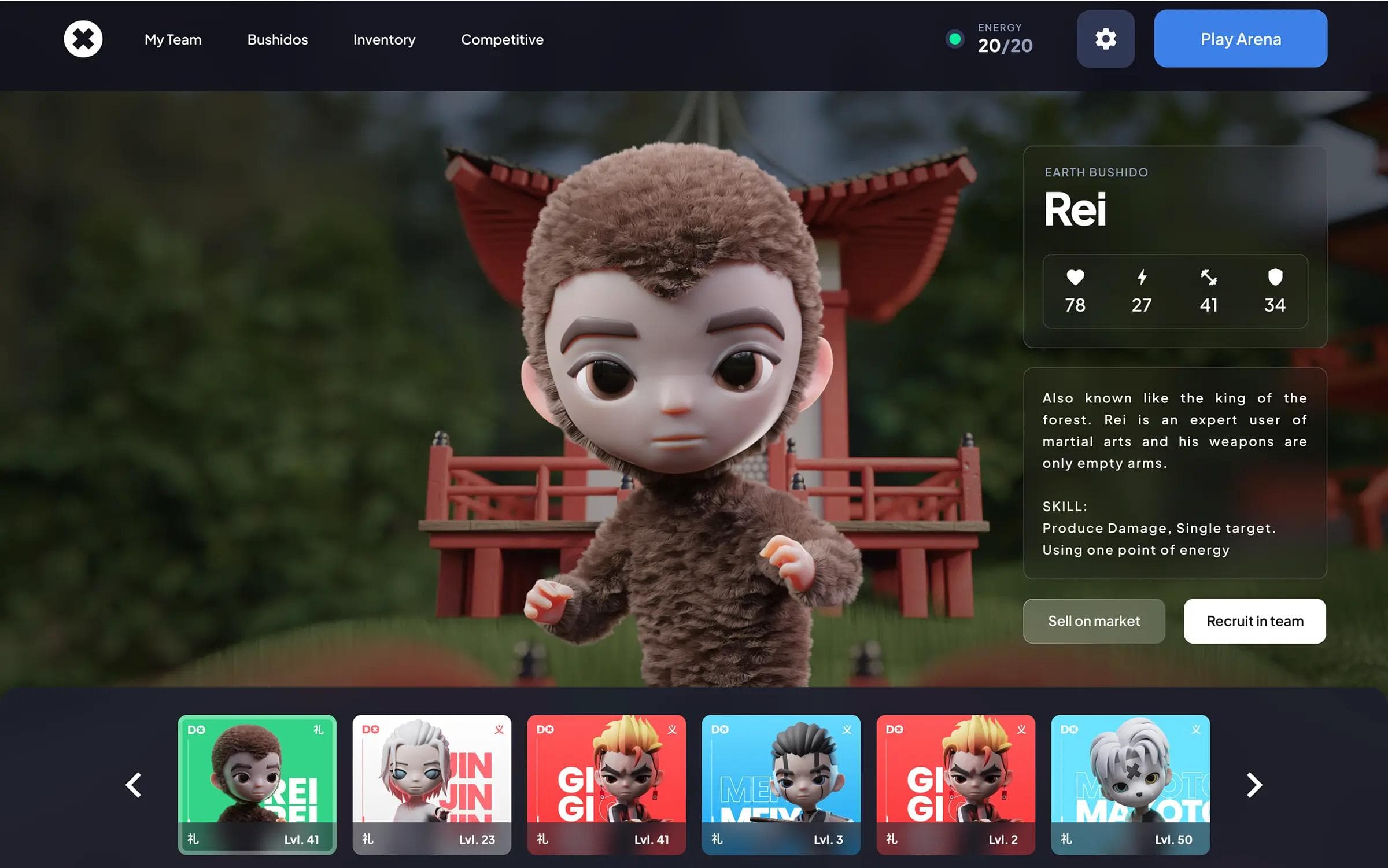 Bushido game client interface and battle screens